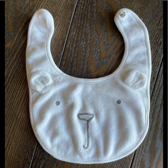 BabyGap White Grey Bear Bib - Picture 1 of 3